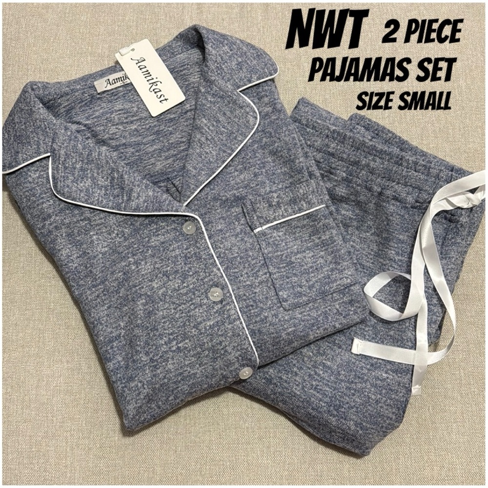 NWT-2 Piece Pajama Set-Sz Small-Poly/Rayon Blend-Blue